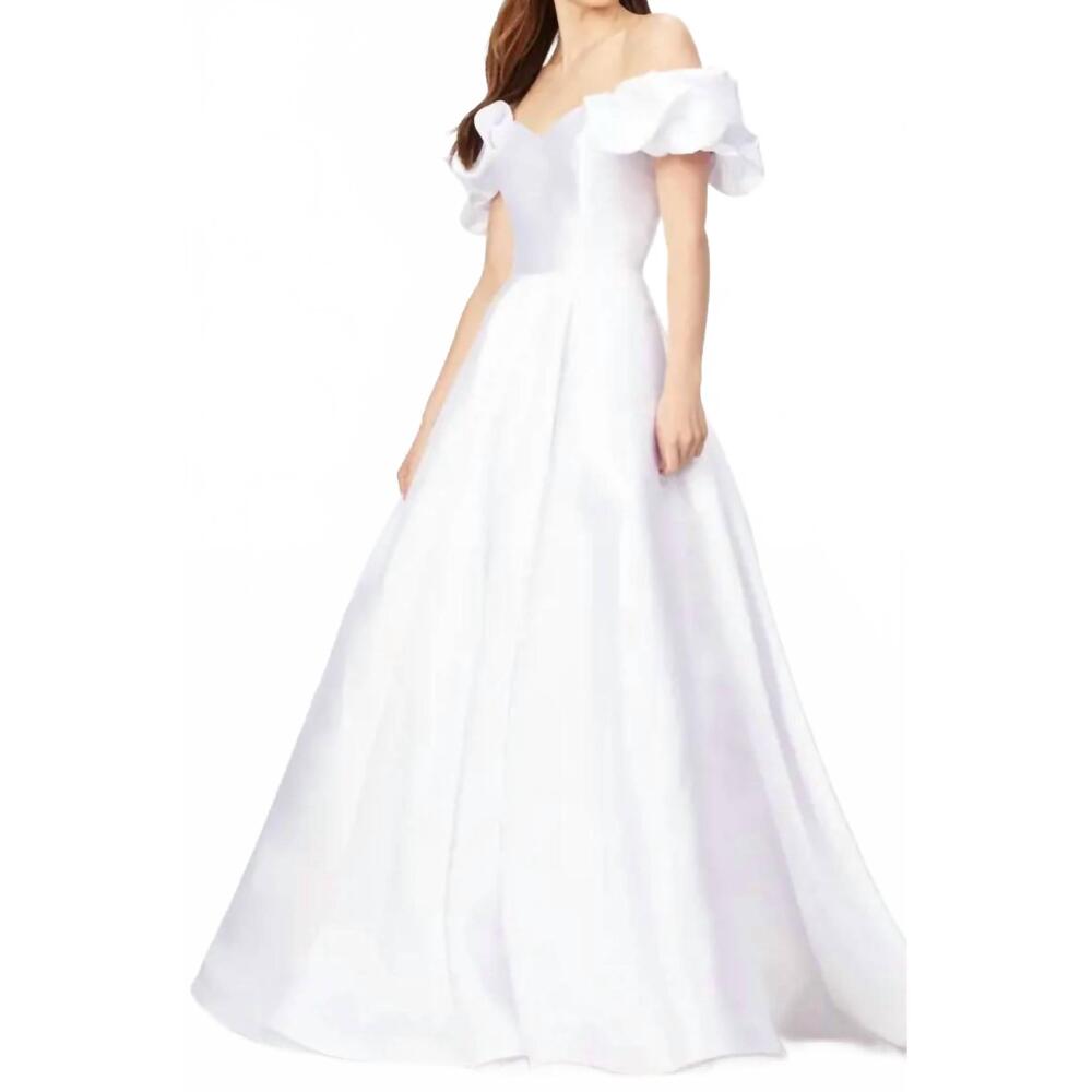 NEW ASHLEYLAUREN ruffled off-shoulder wedding gown in white